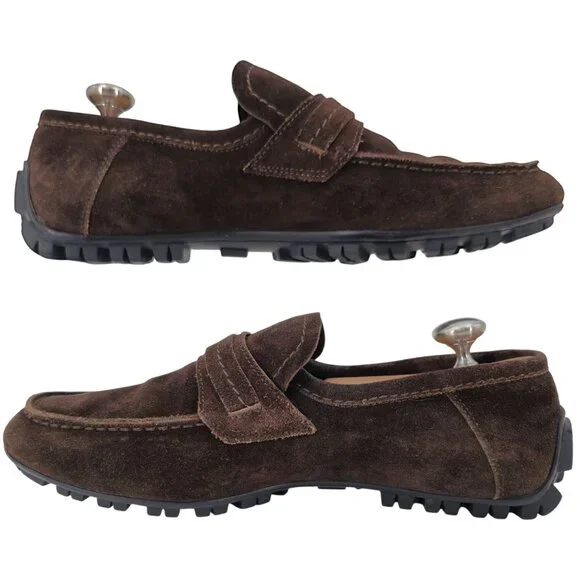 Gucci Italy Brown Suede Leather Driving Loafers Mens 8 Designer Dress Loafers - Picture 8 of 11